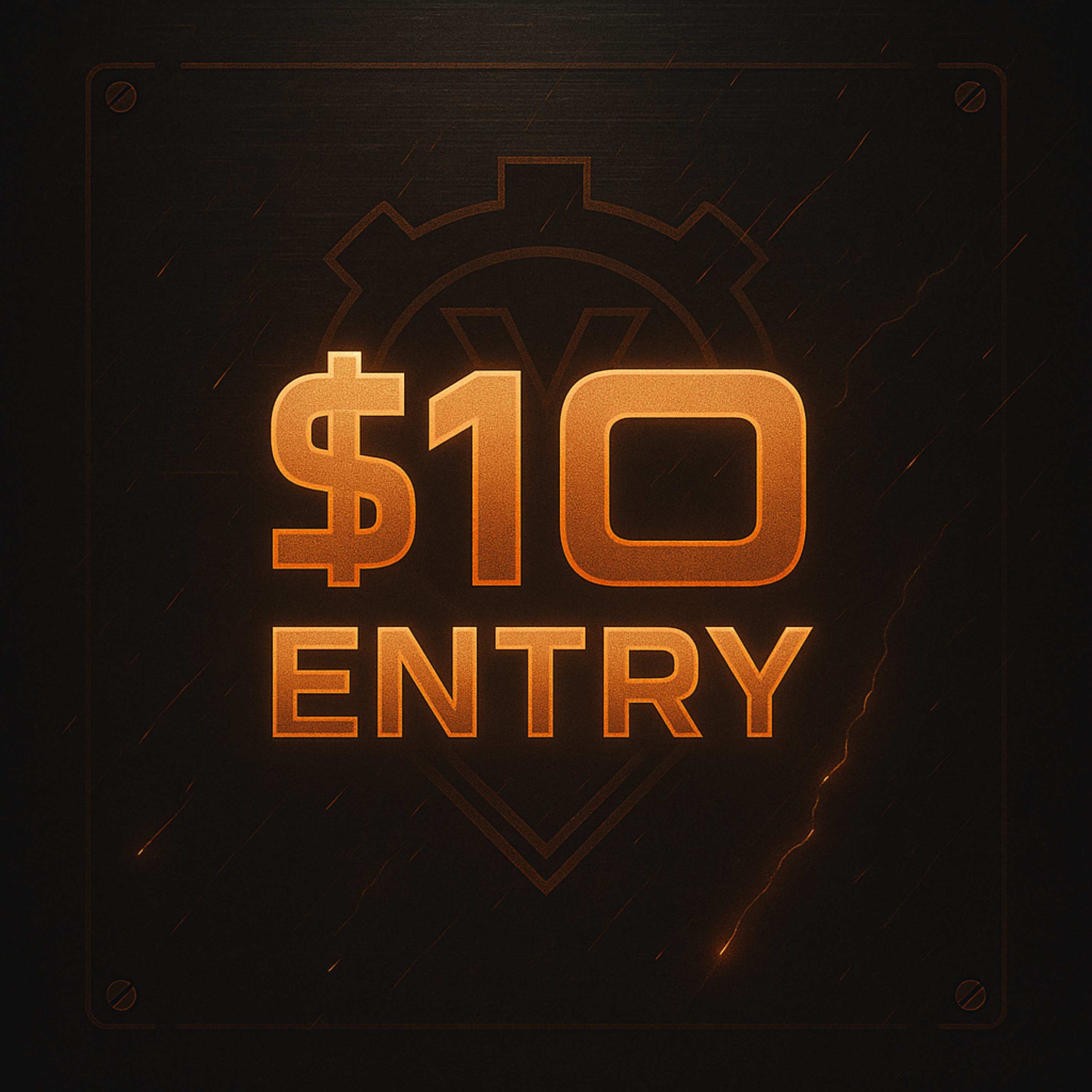 Gold '$10 Entry' text on a dark background