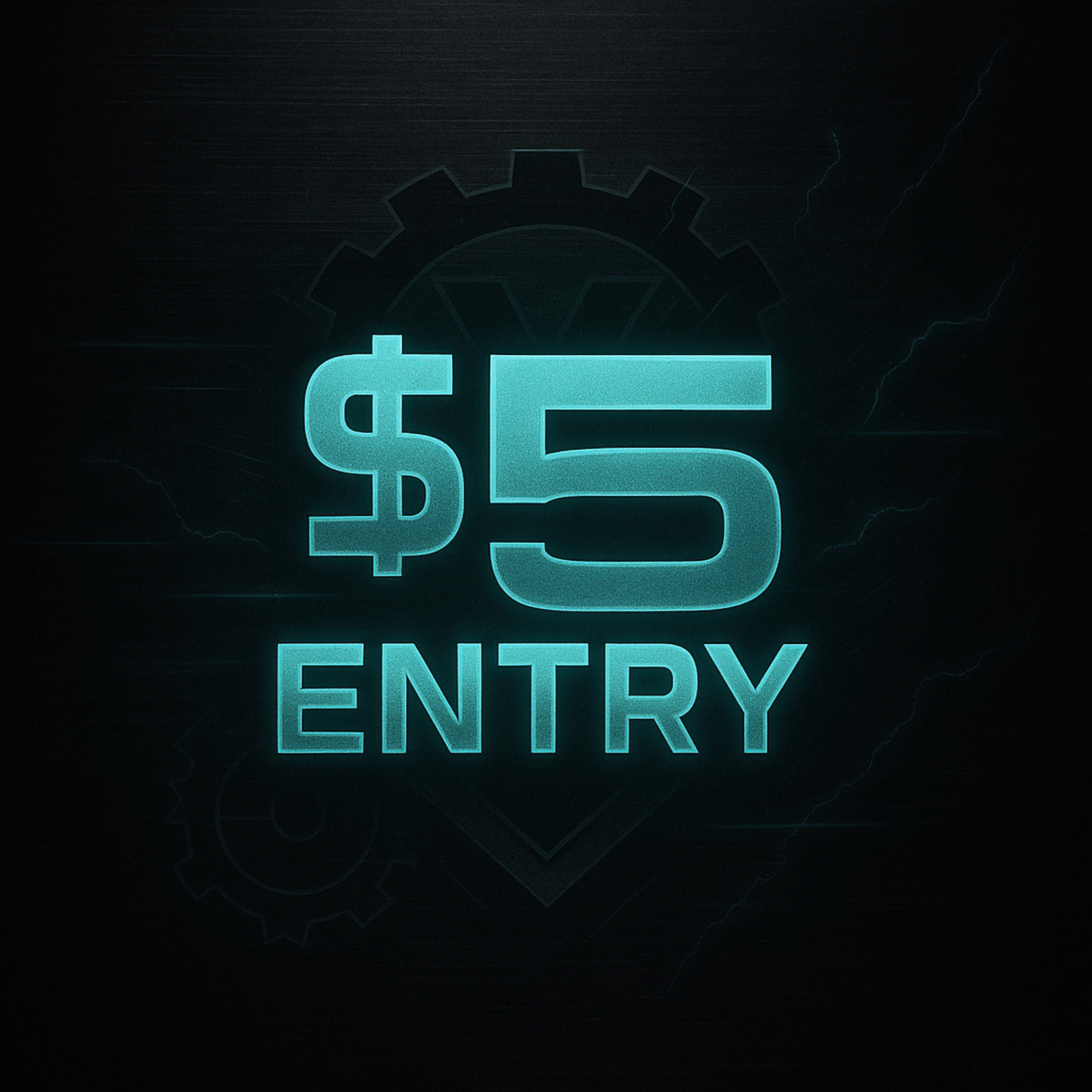 Neon sign with '$5 Entry' text on a dark background