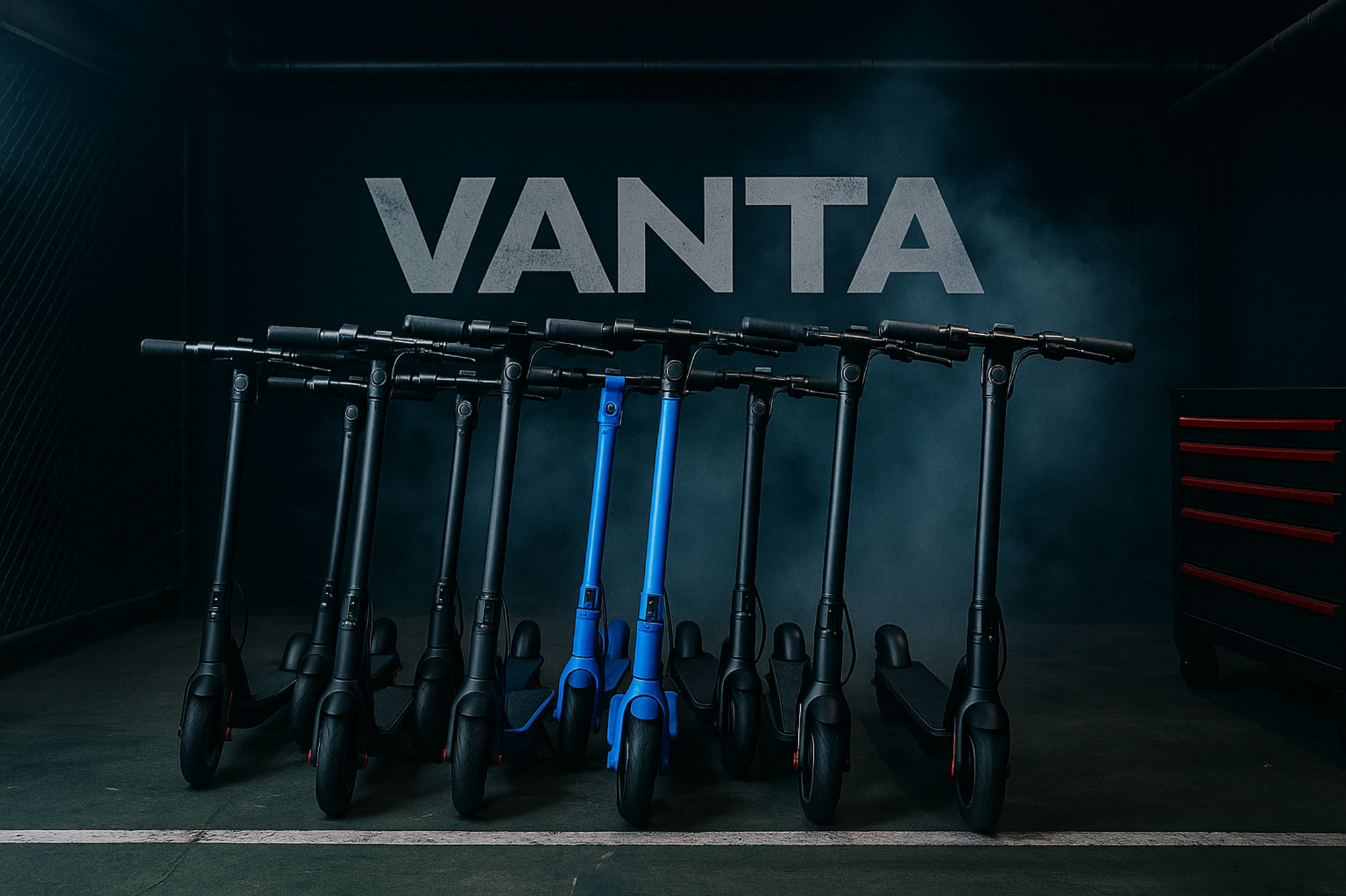 Bugatti 9.0 Electric Scooter giveaway by Vanta Extreme, black and blue electric street scooter lineup